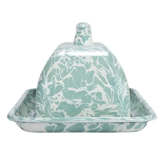 Hello Honey® 8" Blue & White Enameled Splatterware Butter Dish {7}