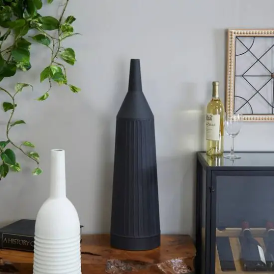 Black Metal Grooved Vase 8" x 8" x 30" {7}