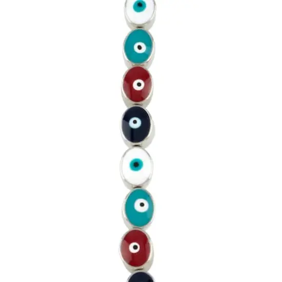 Multicolor & Rhodium Evil Eye Oval Beads, 9mm by Bead Landing&trade; {1}