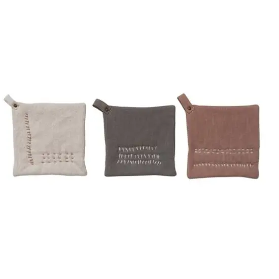 Hello Honey® Cotton Slub Pot Holders with Embroidered Designs Set {1}