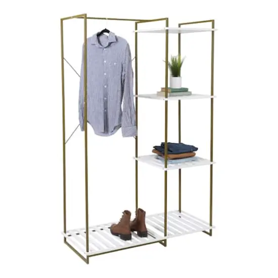Honey Can Do Olive & White Freestanding Open Metal Closet Wardrobe {4}