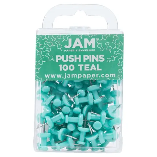 JAM Paper Colorful Standard Push Pins, 100ct. Teal {1}