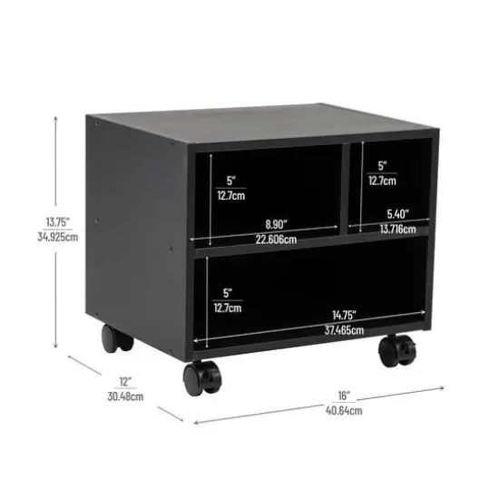 Mind Reader 15.7" Black Printer Cart with Rolling Supply Organization Shelves {4}