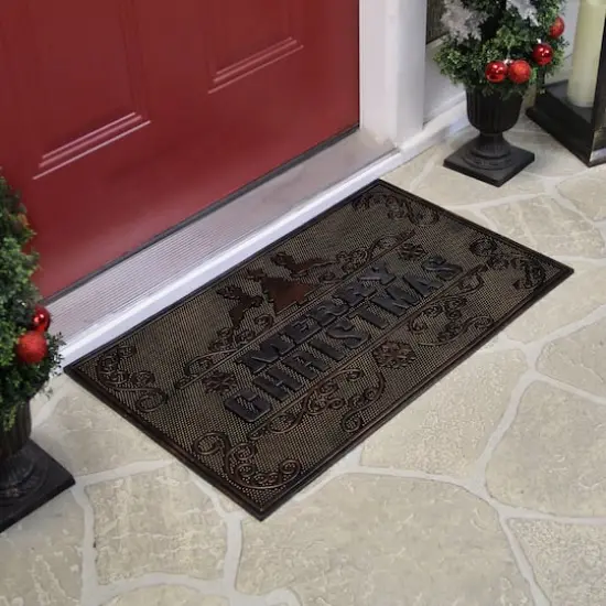 Gold & Silver Reindeer Merry Christmas Doormat {4}