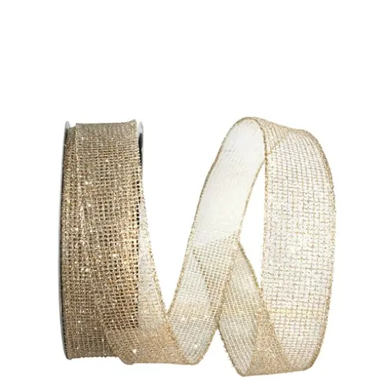 Reliant 1.5" x 20yd. Glitter Web Mesh Wired Metallic Ribbon Gold and Silver {1}