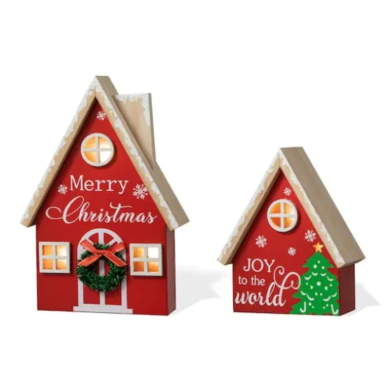 Glitzhome&reg; Christmas Lighted Wooden House Table D&eacute;cor Set {1}