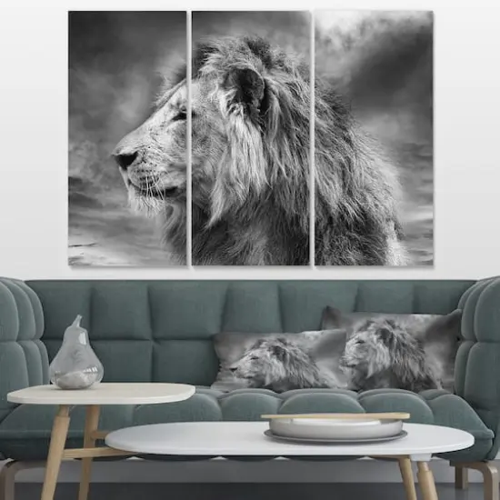 Designart - Grey Wild African Lion - Animal Canvas Art Print {3}