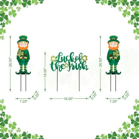 Glitzhome&reg; 26" St. Patrick's Metal Leprechaun & Luck of the Irish Yard Stake Set {8}