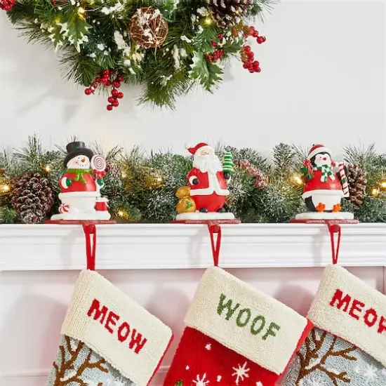 Glitzhome&reg; 7" Santa, Snowman & Penguin Stocking Holder Set {5}