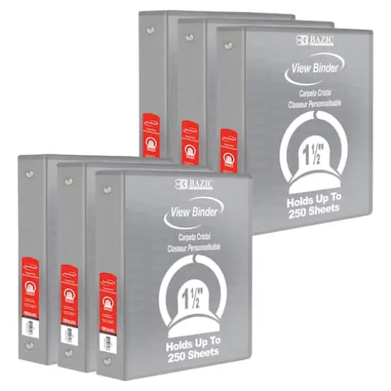 BAZIC&reg; 3 Ring View Binder with Pockets, 6ct. Gray {1}