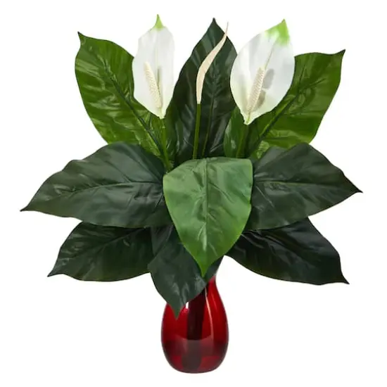 24" Spathiphyllum Artificial Plant in Ruby Planter {1}