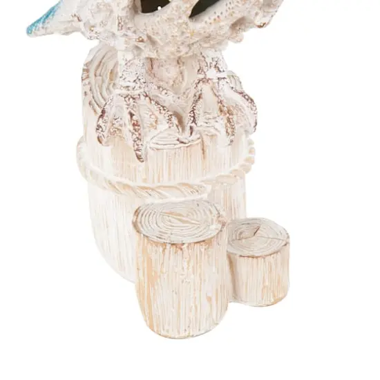 13.25" Pelican Textured Decorative Sculpture with Feathers & Round Blocks Blue {6}