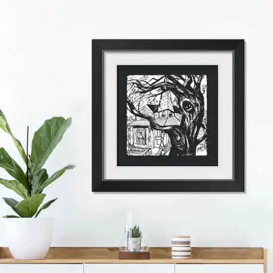 Haunted House Halloween Print in Black Frame {4}