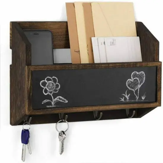 NEX&trade; Wall Mount Mail & Key Holder Organizer with Chalkboard Surface Rustic White-Gray {2}