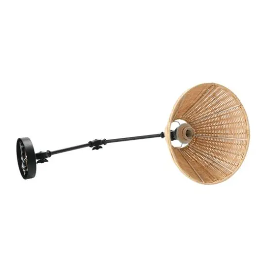 Hello Honey&reg; 29" Black Metal Finish Coastal Adjustable Wall Sconce with Neutral Beige Rattan Shade {7}