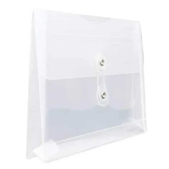 JAM Paper 5.5" x 7.5" Button & String Tie Closure Plastic Envelopes, 12ct. Clear {5}