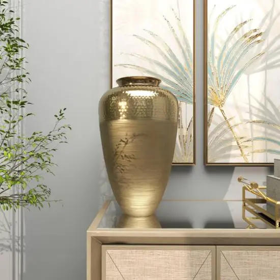 20" Gold Aluminum Brushed Vase with Hammered Top {10}