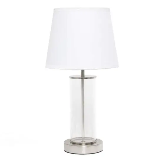 Simple Designs 17" Encased Metal & Clear Glass Table Lamp White/Brushed Nickel {1}
