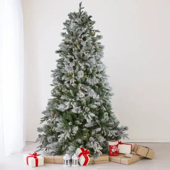 7.5ft. Pre-Lit Real Touch™️ Flocked Rosemary Emerald Angel Pine Artificial Christmas Tree, Clear LED Lights {3}