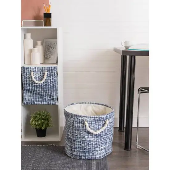DII&reg; Medium Tweed Round Paper Bin Nautical Blue {6}