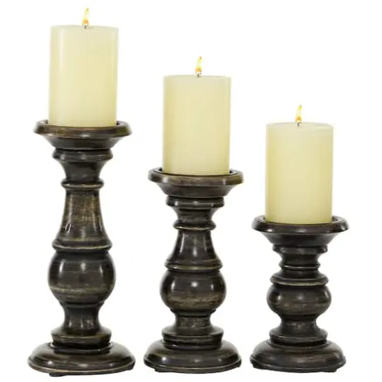 Mango Wood Traditional Candle Holder Set Black {1}