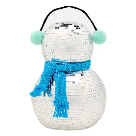 10" Disco Ball Snowman with Blue Scarf {1}