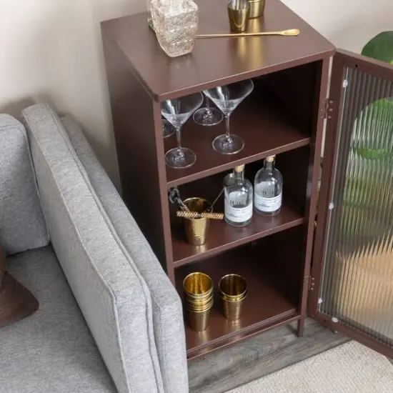 Hello Honey&reg; 40" Solstice Narrow Metal Accent Cabinet with Adjustable Storage Shelves and Arched Glass Door Vintage brown {4}