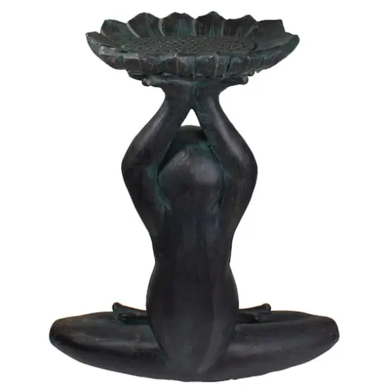 22.25" Gray Yoga Frog With Bird Feeder Outdoor Garden Statue {6}