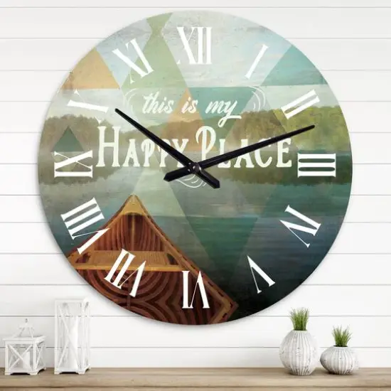 Designart 'Lake House Happy Quote Traditional Wall Clock {3}