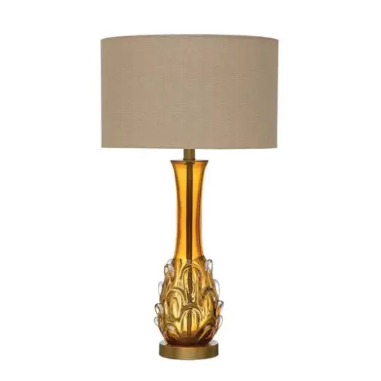 Hello Honey&reg; 26.5" Amber Mid Century Glass Table Lamp with Fabric Shade {3}