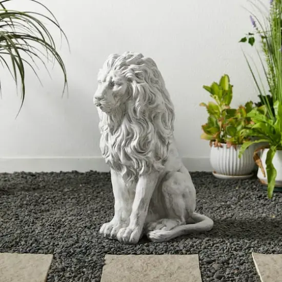 Glitzhome&reg; 20.75" MGO White Guardian Lion Sitting Statue {4}