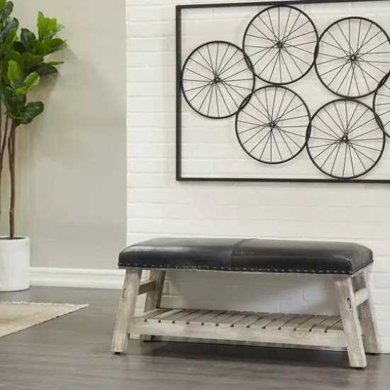 42" Black Wood Bench With Lower Shelf {8}