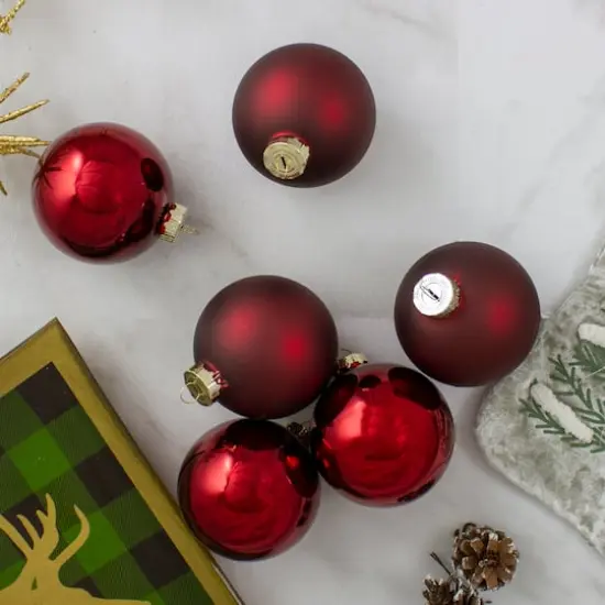 6ct. 3" Burgundy Red 2-Finish Glass Ball Ornaments {3}