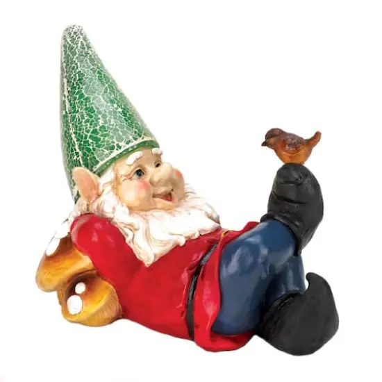 11" Lazy Gnome Solar Statue {1}