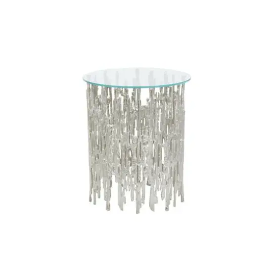 21" Silver Aluminum Accent Table with Glass Tabletop {4}