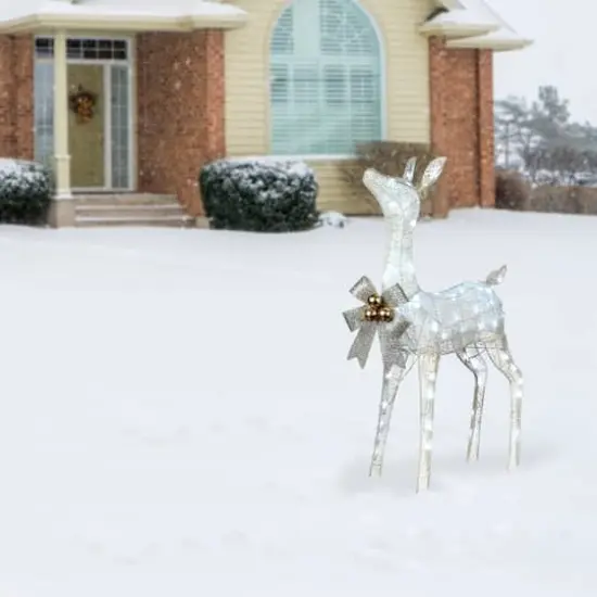 36" Pre-Lit Glittered Fawn {3}