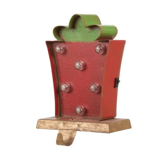 Glitzhome&reg; 7.5" Marquee LED Gift Box Stocking Holder {6}