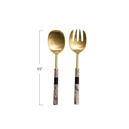 Hello Honey® 11" Stainless Steel Salad Servers with Marbled & Mango Wood Handles {4}