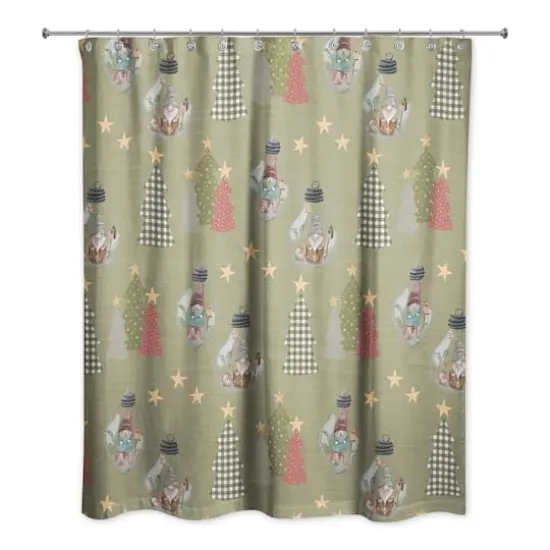 Green Tree & Globe Pattern Shower Curtain {1}