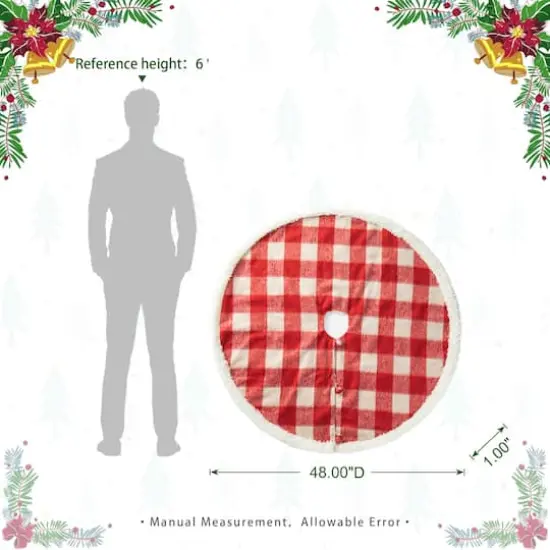 Glitzhome&reg; 4ft. Red & White Plaid Reversible Sherpa & Flannel Christmas Tree Skirt {9}