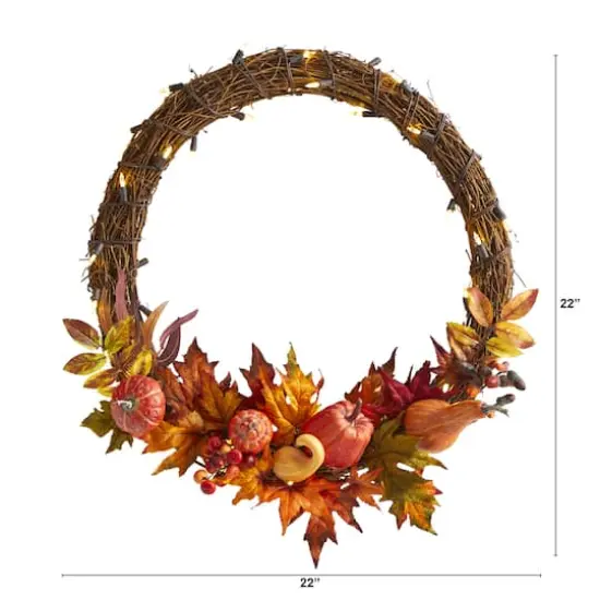 22" Pre-Lit Pumpkin & Maple Autumn Wreath {3}