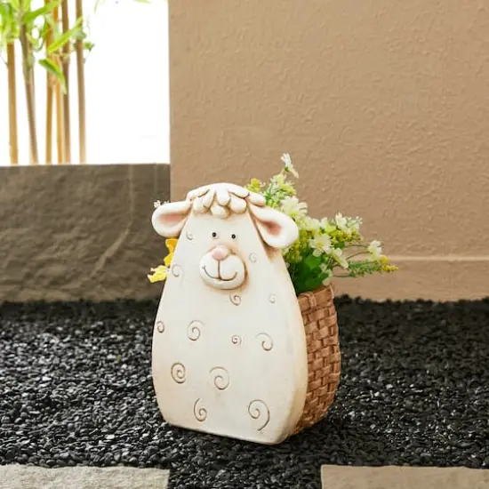 Glitzhome&reg; 12.5" Cute Sheep Statue Planter {7}