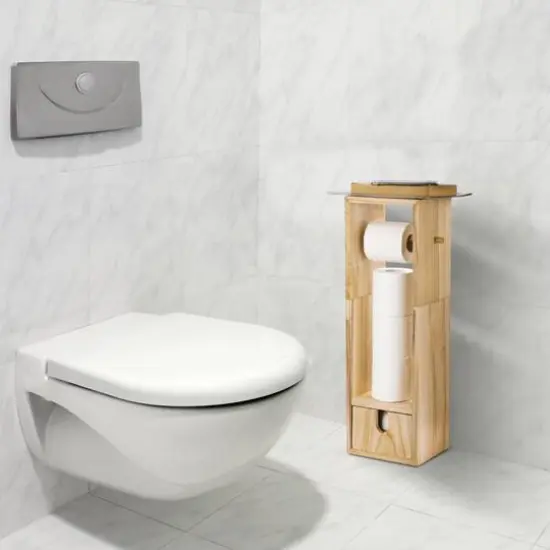 Brown Wood Bathroom Storage Rack {6}