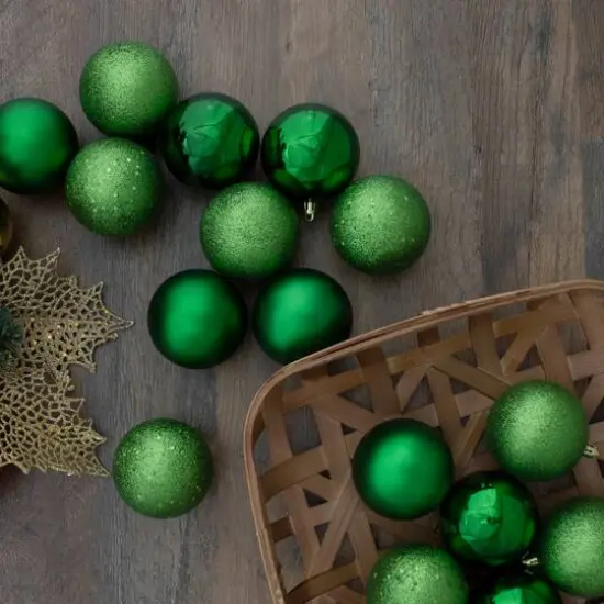 32ct. 3.5" Christmas Green Shatterproof 4-Finish Christmas Ball Ornaments {5}