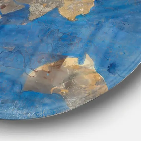 Designart - Golden Blue World Map - Traditional Metal Circle Wall Art {5}