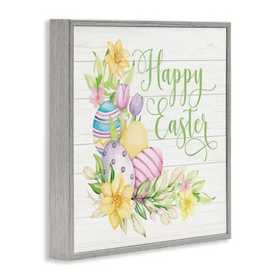 Stupell Industries Happy Easter Daffodils Framed Giclee Art Gray {4}