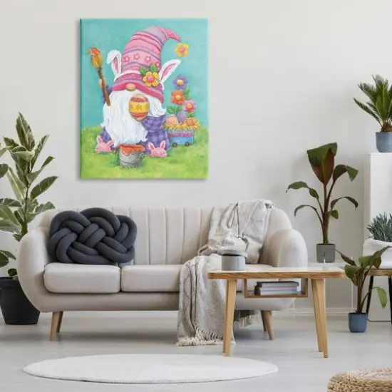 Stupell Industries Whimsical Gnome Painting Easter Eggs Festive Flowers Canvas Wall Art {3}