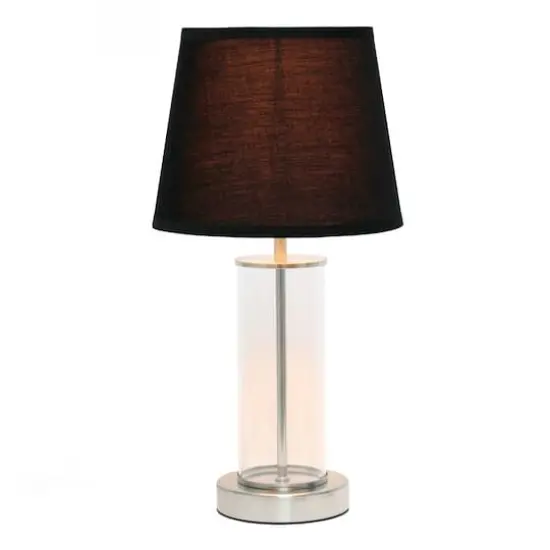 Simple Designs 17" Encased Metal & Clear Glass Table Lamp Black/Brushed Nickel {3}