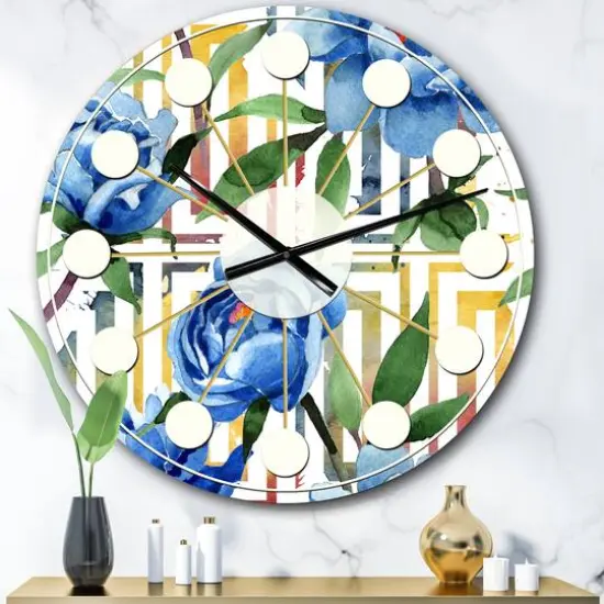 Designart 'Retro Floral Botanical Design I Mid-Century Modern Wall Clock {1}