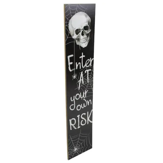 36" Black & White Enter at Your Own Risk Wood Halloween Wall Sign {4}
